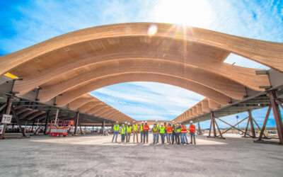 Featured Image for Local Freres’s Mass Ply Panels shape the near-complete PDX Airport roof